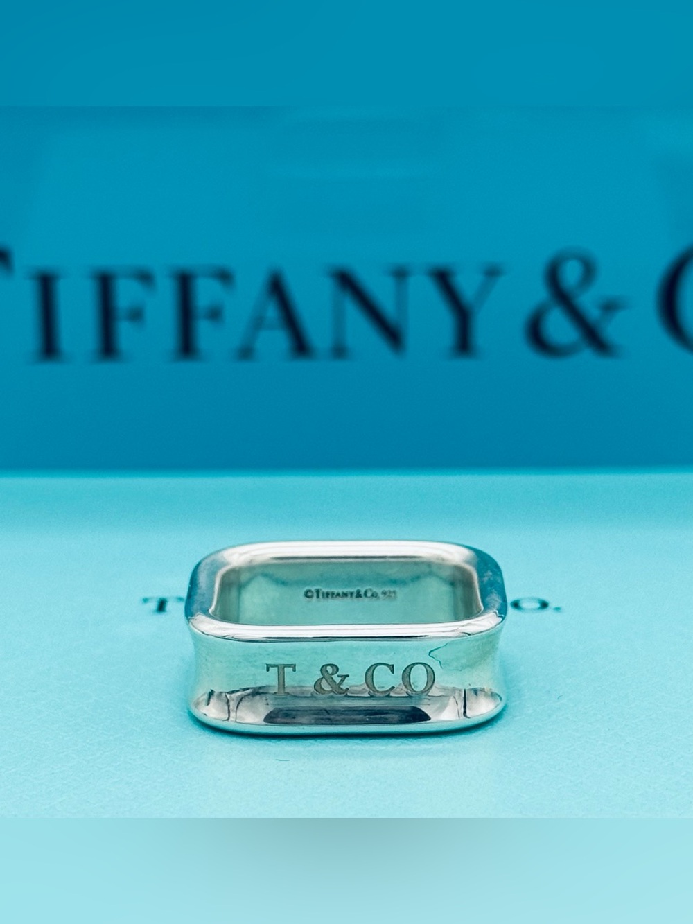 Tiffany and Co. unisex square sterling silver ring size 9.5 - Picture 5 of 10